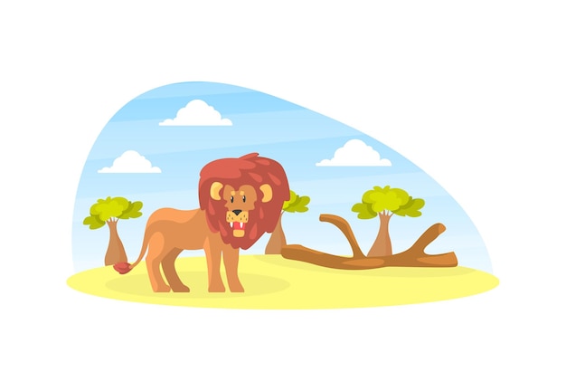 León lindo en el hermoso paisaje africano Animales salvajes en el zoológico o el parque safari Ilustración vectorial