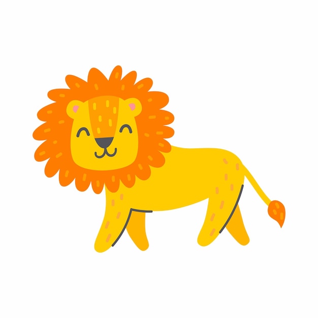 León lindo en una ilustración infantil de vector de fondo blanco