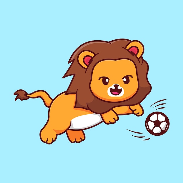 León lindo jugando al fútbol Vector Ilustración Mascota aislada