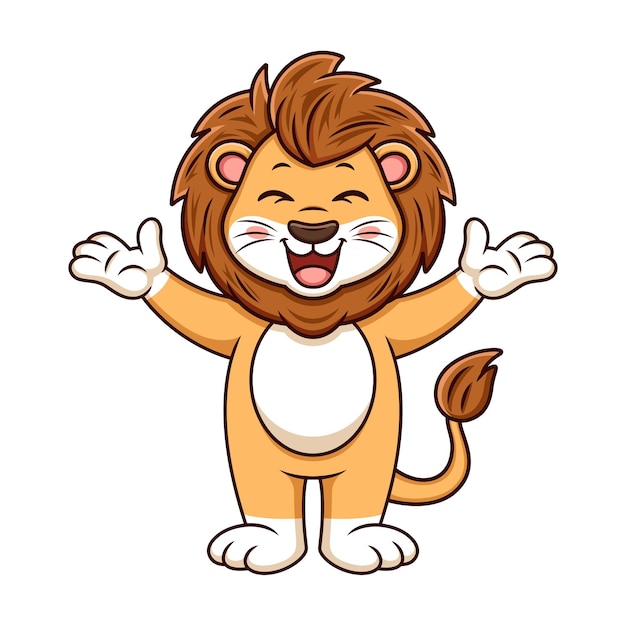 León lindo con una postura divertida Ilustración de dibujos animados vectorial aislada sobre fondo blanco