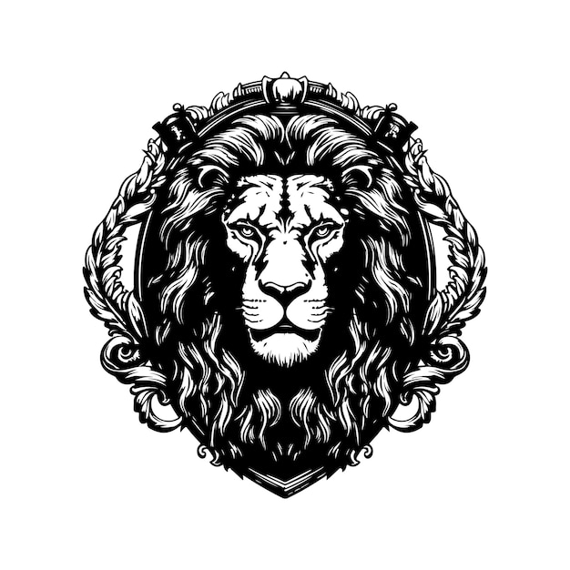 Vector león lujo vintage logo línea arte concepto blanco y negro color dibujado a mano ilustración