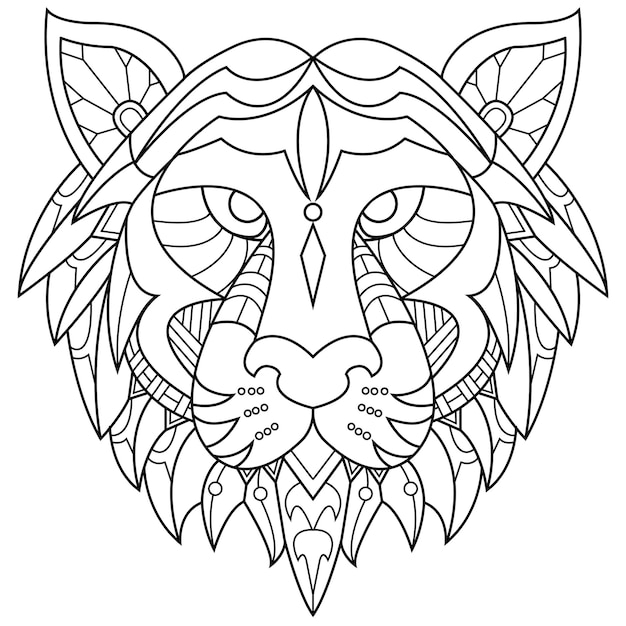 León mandala zentangle ilustración en estilo lineal libro para colorear