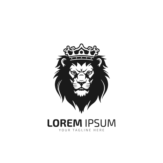 León mínimo logo silueta vector icono con corona