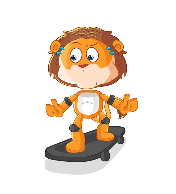 León montando patineta vector de personaje de dibujos animados