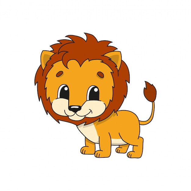 Vector león naranja linda ilustración en dibujos animados infantiles.