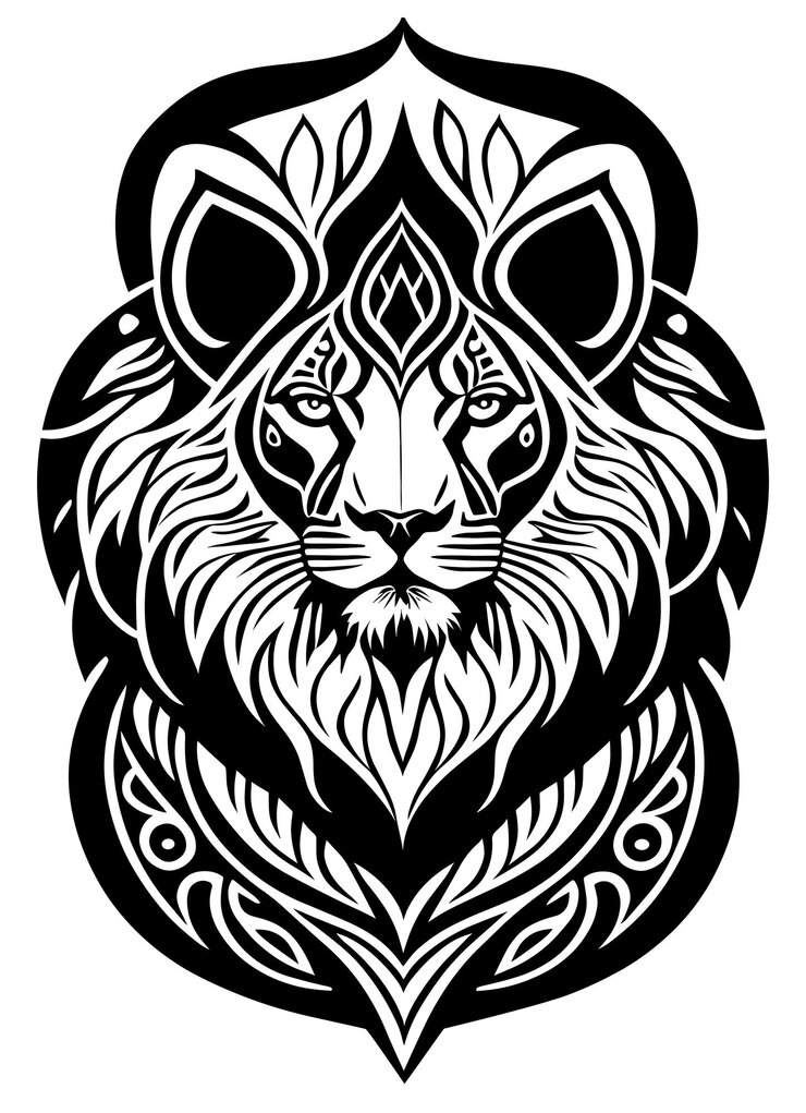 Vector un león con un patrón en blanco y negro.