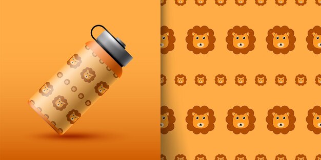 León de patrones sin fisuras con botella
