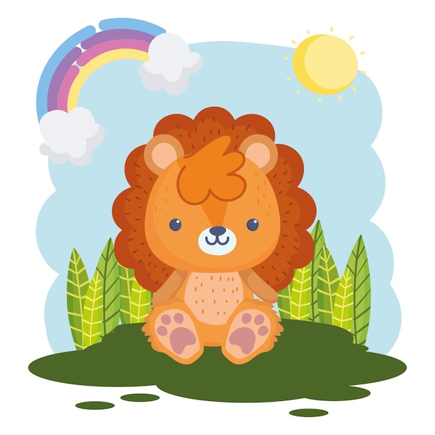 León de peluche sobre el césped