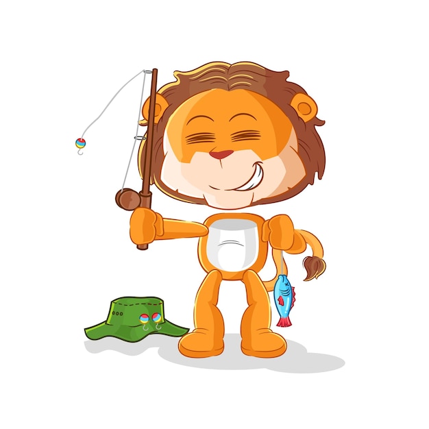 León pescador ilustración vector de caracteres