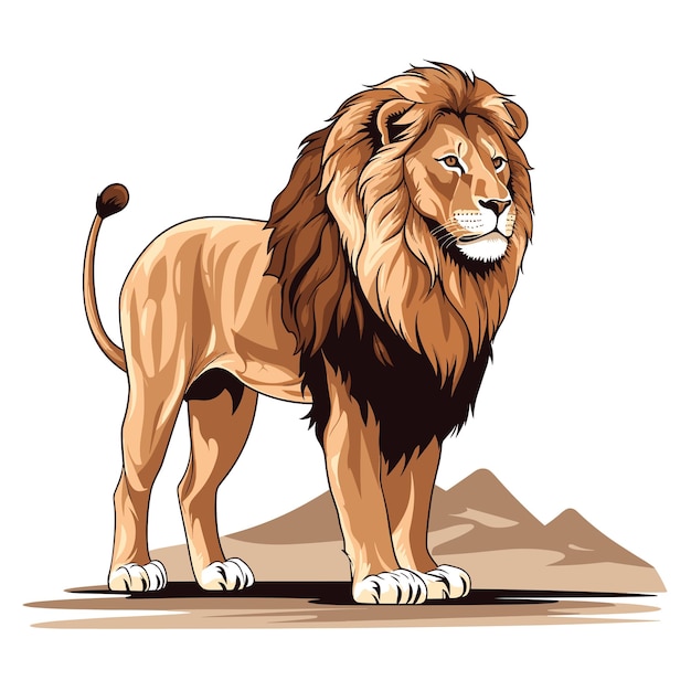 León de pie aislado sobre un fondo neutro ilustración vectorial