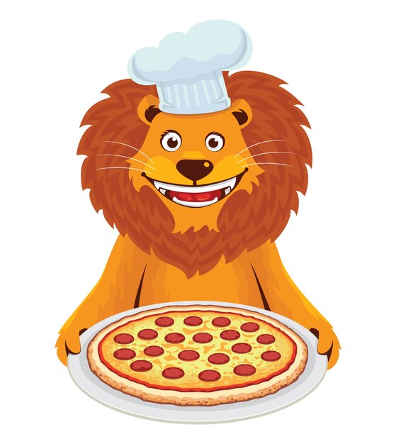 Vector león con pizza