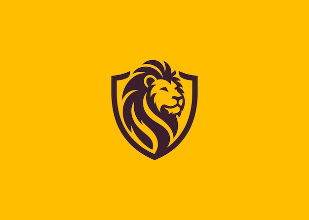 Un león real y un logotipo de escudo que simbolizan la fuerza, la protección y el liderazgo con un audaz y noble baño