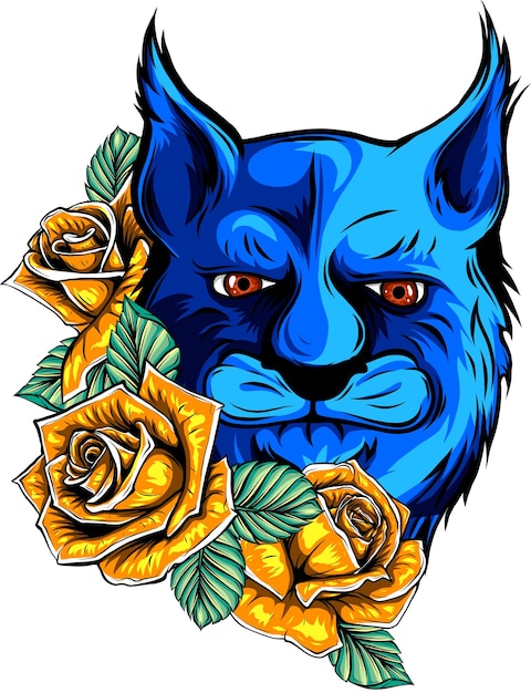 León con rosas y hojas ilustración Cabeza de leones africanos Ilustración de contorno vectorial Impresión de león Trazo editable