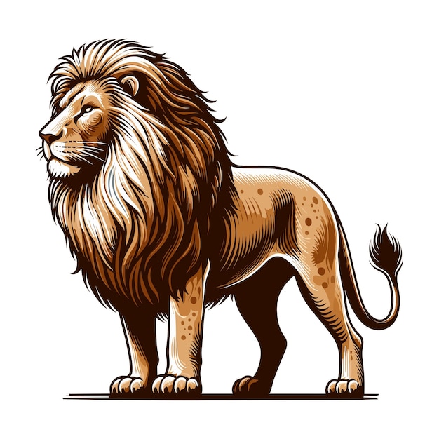 León salvaje con todo el cuerpo Ilustración vectorial de zoología Ilustración majestuosa depredador animal de safari