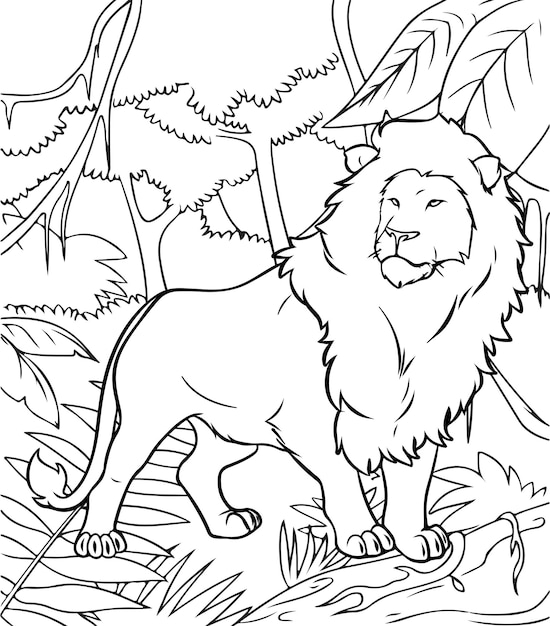 León en la selva para colorear, pintar e imprimir | Vector Premium