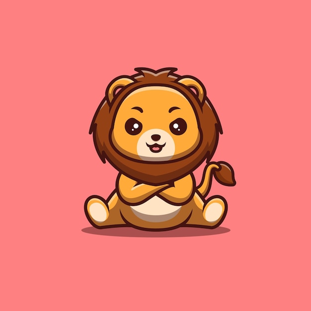 Vector león sentado enojado lindo creativo kawaii mascota de dibujos animados logo