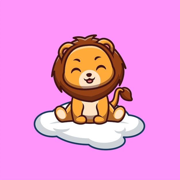 León sentado en la nube Cute Creative Kawaii Cartoon Mascot Logo