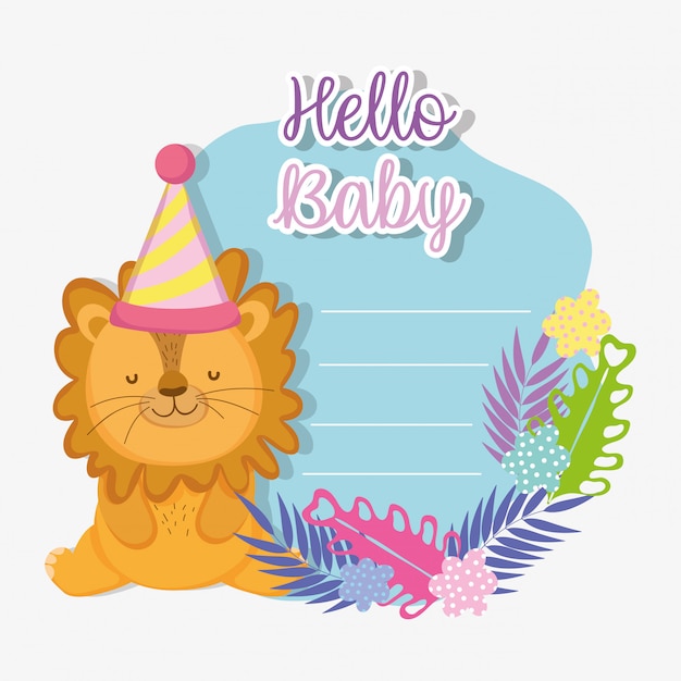 Vector león con sombrero de fiesta para baby shower celebración