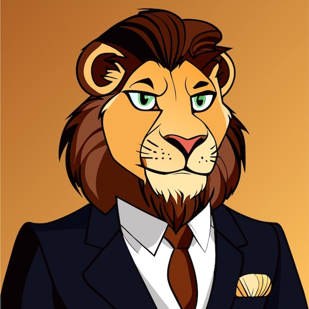 Vector león en traje dibujado a mano plano elegante pegatina de dibujos animados icono concepto ilustración aislada