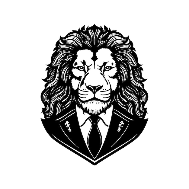 Vector león con traje vintage logo línea arte concepto blanco y negro color dibujado a mano ilustración