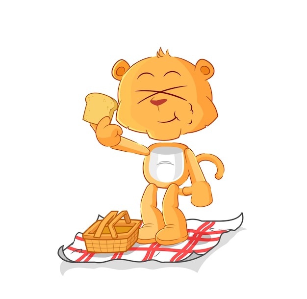 León en un vector de mascota de dibujos animados de dibujos animados de picnic