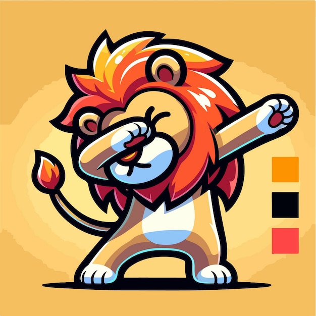 Vector león vectorial lindo de pie con pose feliz ilustración de icono vectorial de dibujos animados