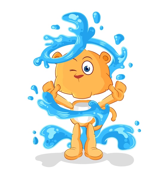 Leona fresca con vector de dibujos animados de mascota de agua