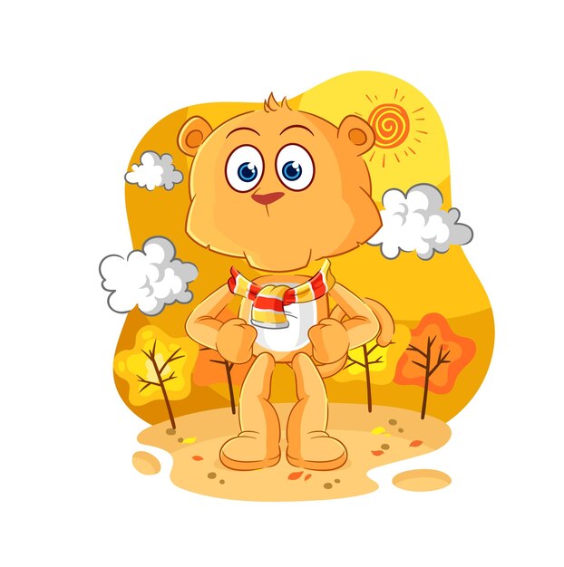 Vector leona en el vector de mascota de dibujos animados de otoño