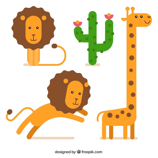 Leones y jirafa de dibujos animados