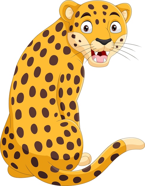 Leopardo divertido de dibujos animados sentado y rugiendo