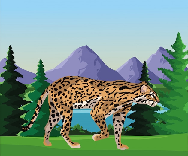 Leopardo salvaje en la ilustración de la escena del paisaje