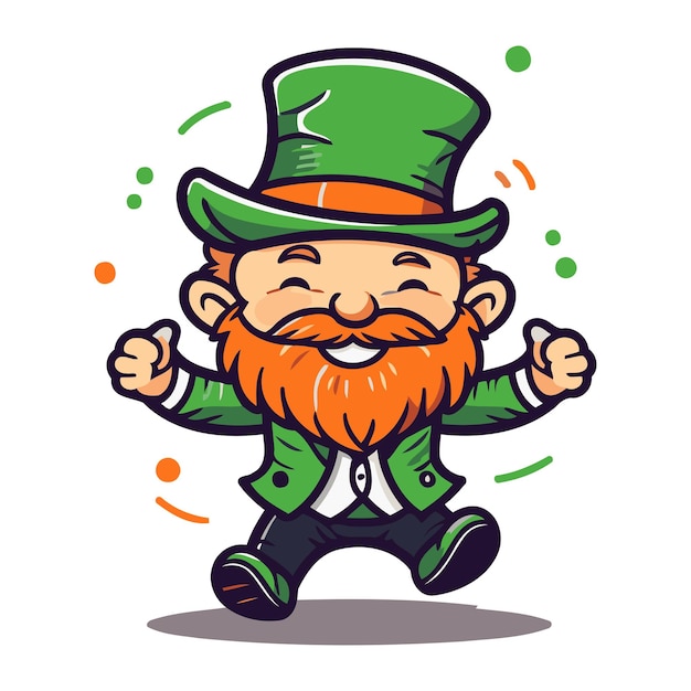 Vector leprechaun corriendo dibujos animados mascota ilustración vectorial