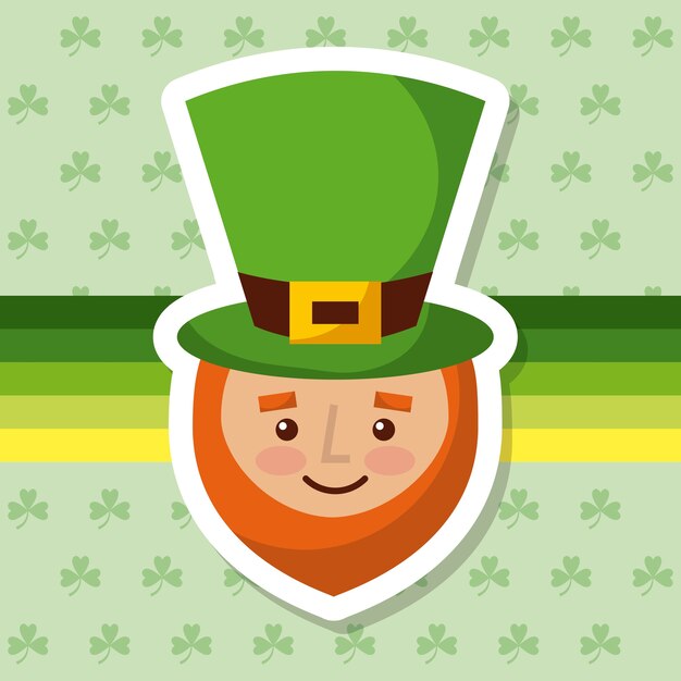 Leprechaun de dibujos animados con fondo de trébol de barba y sombrero