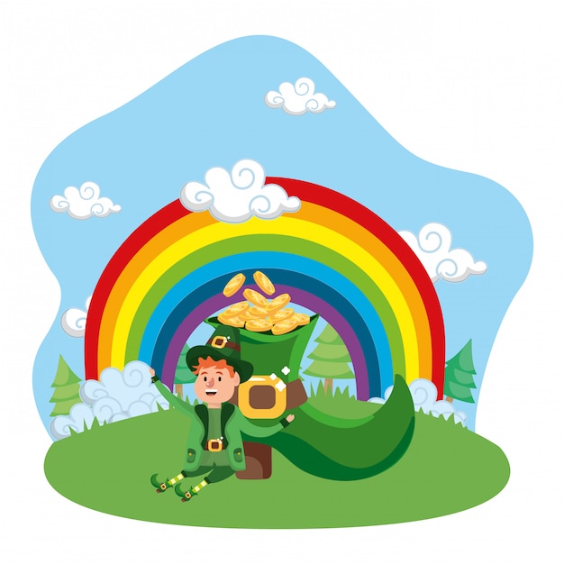 Vector leprechaun gold rainbow