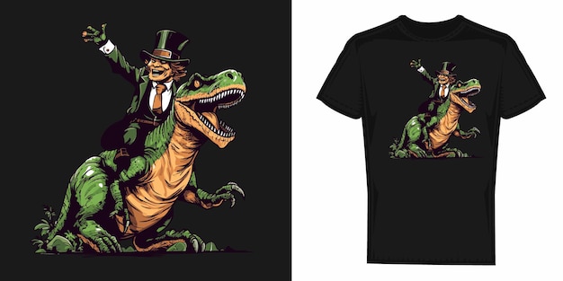 Vector leprechaun montando gráficos de diseño vectorial irlandés trex para impresiones de camisetas