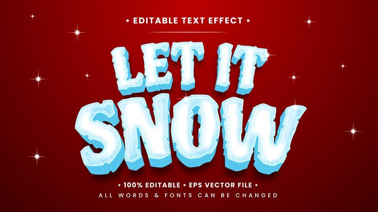 Vector let it snow efecto de estilo de texto 3d. estilo de texto de ilustrador editable.