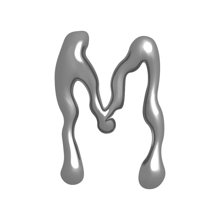 Vector letra 3d m en estilo y2k con efecto cromo ilustración vectorial aislada en fondo blanco