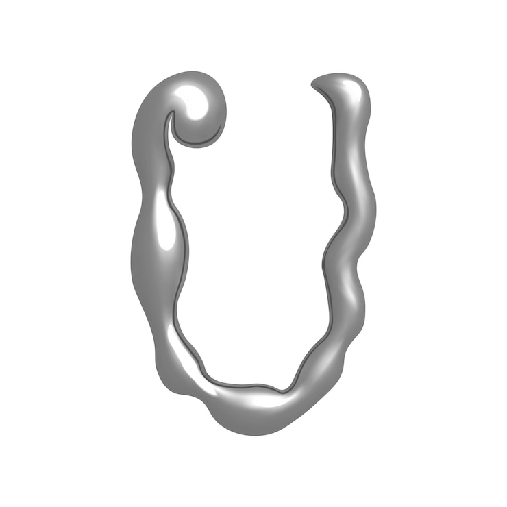 Vector letra 3d u en estilo y2k con efecto cromo ilustración vectorial aislada en fondo blanco