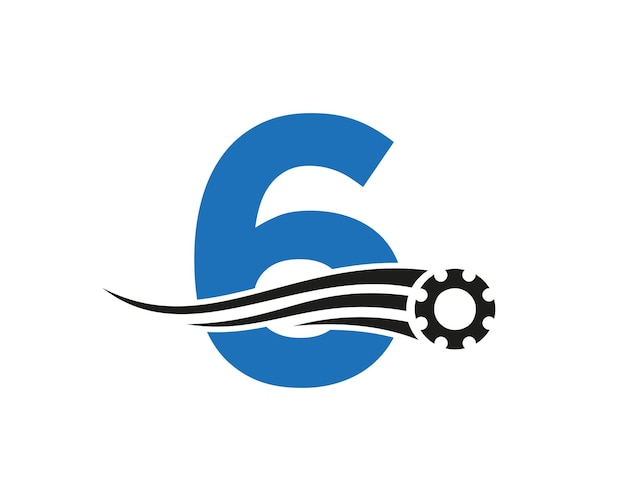 Letra 6 Logotipo de rueda dentada de engranaje Icono industrial automotriz Logotipo de engranaje Símbolo de reparación de automóviles