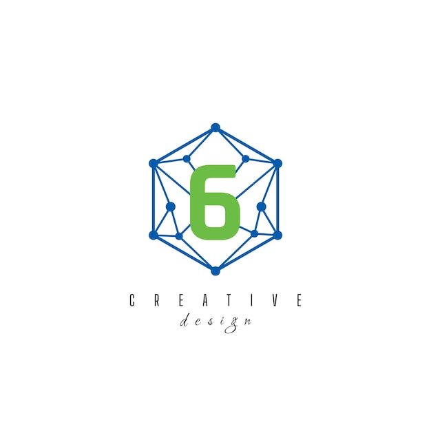 letra 6 seis TI simple Creativo elegante hexágono hexagonal polígono logo Diseño