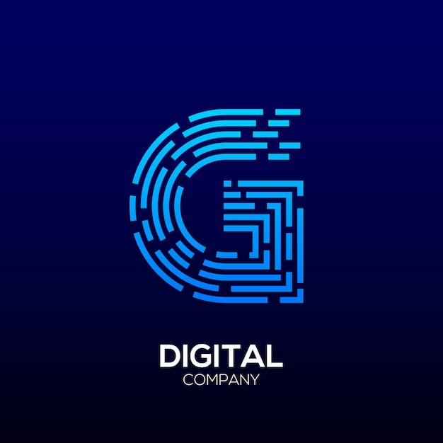 Letra abstracta G con elementos de línea de píxeles para empresa de negocios de datos digitales y tecnológicos