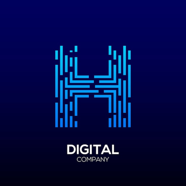 Letra abstracta H con elementos de línea de píxeles para empresa de negocios de datos digitales y tecnológicos