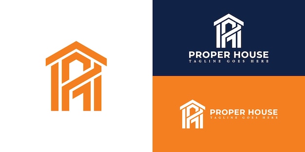 Letra abstracta PH o logotipo de monograma inicial HP para bienes raíces con estilo de construcción en color naranja