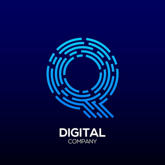 Letra abstracta Q con elementos de línea de píxeles para empresa de negocios de datos digitales y tecnológicos