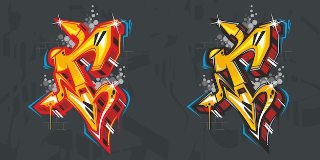 Letra abstracta R Letras de graffiti con un fondo gris oscuro
