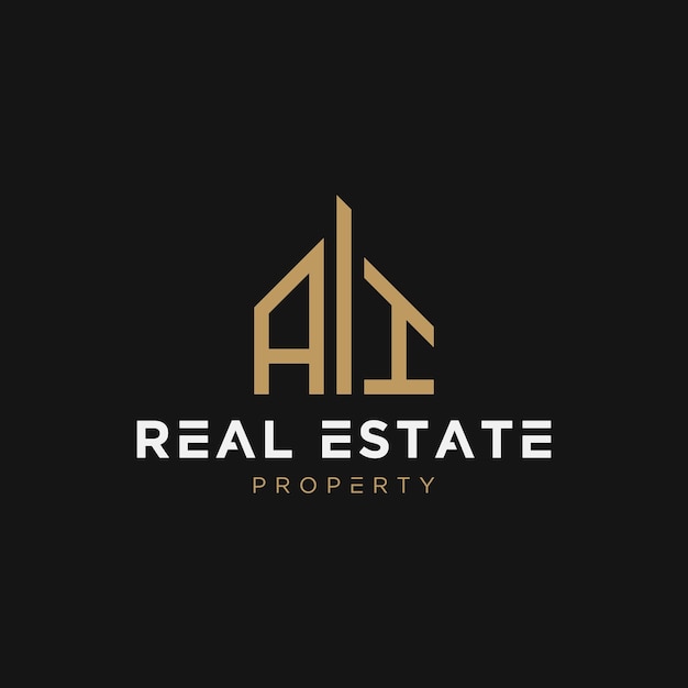 letra ai bienes raíces, agente inmobiliario, propiedad, construcción, casa, hogar, edificio o logotipo de remodelación