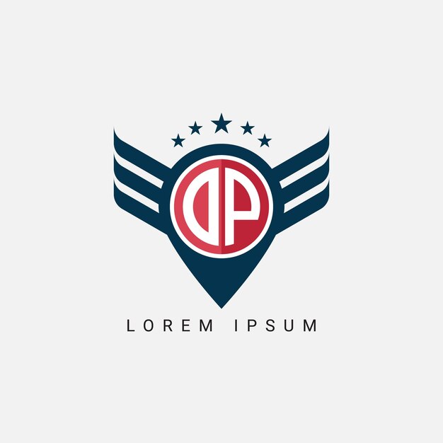 Letra del alfabeto DP PD D P ubicación del logotipo concepto de forma con alas ornamento silueta