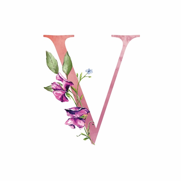 Letra de alfabeto floral con ramo botánico invitaciones pintadas a mano en acuarela de boda margarita guisantes hierbas prado flores tarjeta de felicitación póster de logotipo de cumpleaños