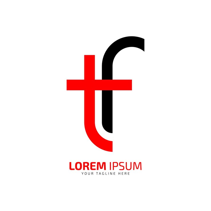 Vector letra del alfabeto t f y tf o ft mínimo y espacio negativo icono vectorial del logotipo
