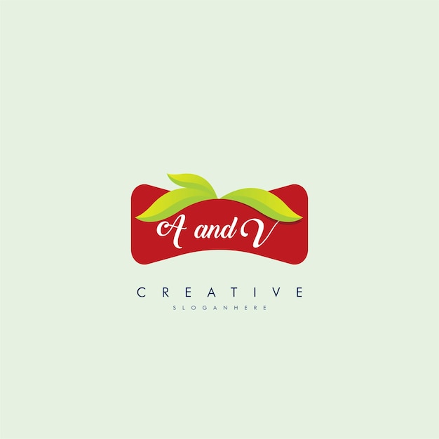 Letra AV o VA alimentos orgánicos forma curva vector plantilla de diseño del logotipo de la empresa de alimentos agricultura ideal